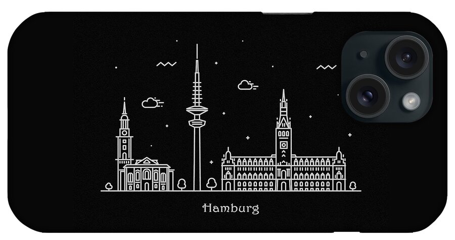 Hamburg iPhone Case featuring the drawing Hamburg Skyline Travel Poster by Inspirowl Design