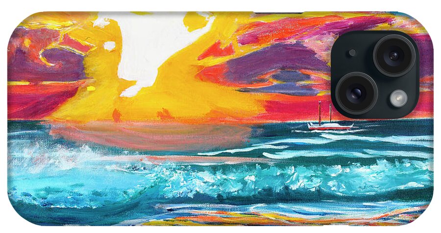  Polynesian iPhone Case featuring the painting Hamoa Sunrise and Hokulea 20x20 by Santana Star