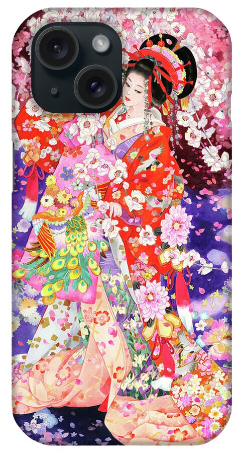 Haruyo Morita iPhone Case featuring the painting Hanafubuki by MGL Meiklejohn Graphics Licensing