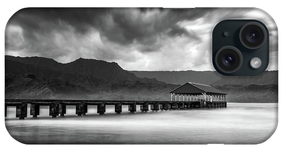 Hanalei Pier iPhone Case featuring the photograph Hanalei pier in Black And White by Pierre Leclerc Photography