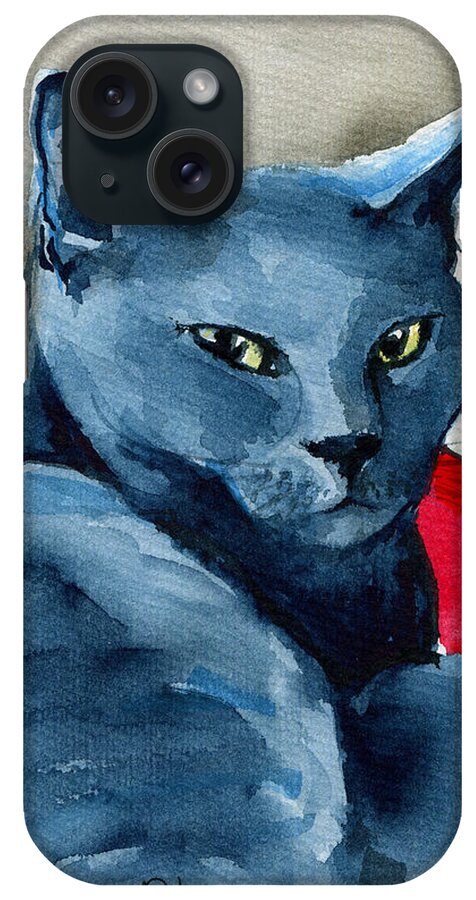 Cat iPhone Case featuring the painting Handsome Russian Blue Cat by Dora Hathazi Mendes