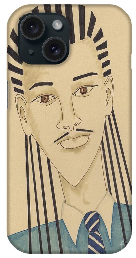 Braids iPhone Case featuring the drawing Handsome Young Man -- Stylized Portrait of African-American Man by Jayne Somogy