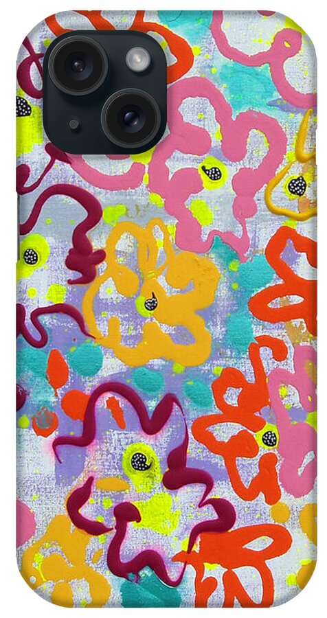 Abstract iPhone Case featuring the painting Happy Abstract Flowers by Gina De Gorna