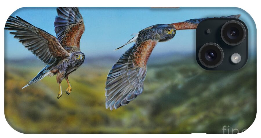Harris Hawks iPhone Case featuring the painting Harris's Hawks by Lachri