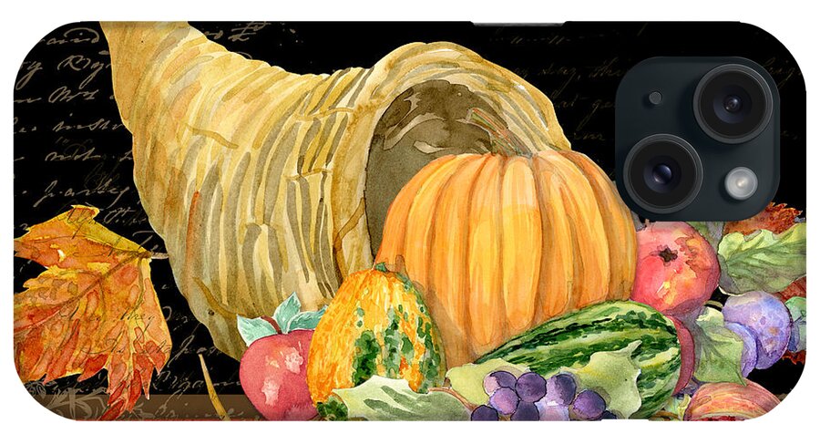 Cornucopia iPhone Case featuring the painting Harvest Cornucopia of Blessings - Pumpkin Pomegranate Grapes Apples by Audrey Jeanne Roberts