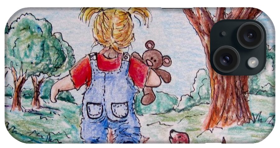 Children iPhone Case featuring the drawing Have bear, will travel by Megan Walsh
