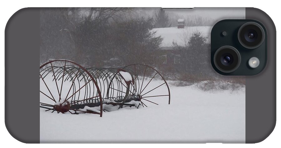 Hay Rake In The Snow iPhone Case featuring the photograph Hay Rake In The Snow by Joy Nichols