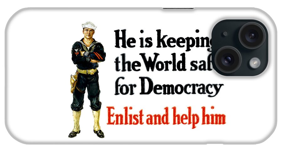 Navy iPhone Case featuring the painting He Is Keeping The World Safe For Democracy by War Is Hell Store