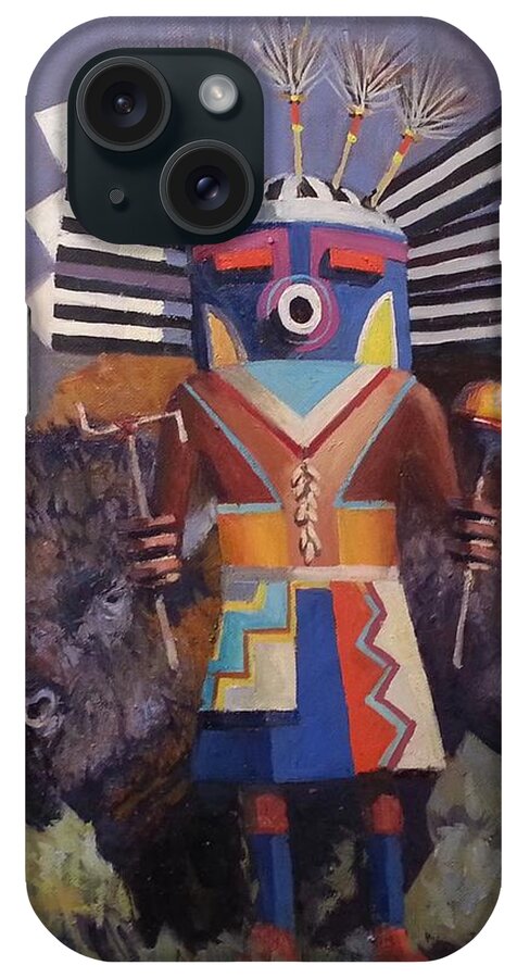 Kachina iPhone Case featuring the painting He Runs With The Buffalo by Jessica Anne Thomas