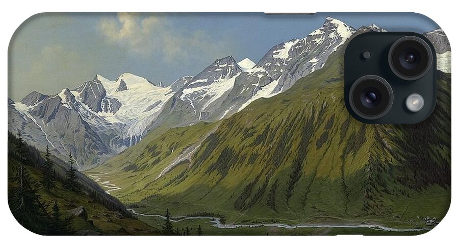 Hubert Sattler The Valley Of Ferleiten With The Wiesbachhorn In The Salzburg Salzburg 1863 Oil On Canvas iPhone Case featuring the painting he valley of Ferleiten with the Wiesbachhorn in the Salzburg by MotionAge Designs