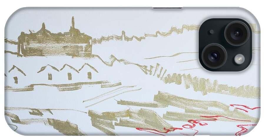 Headland Hotel iPhone Case featuring the drawing Headland Hotel Fistral Beach by Mike Jory