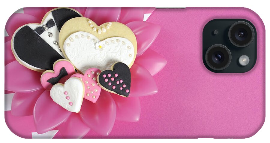 Wedding iPhone Case featuring the photograph Heart shape wedding bride and groom cookies by Milleflore Images