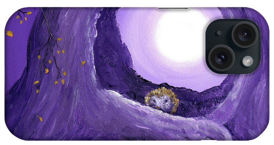 Painting iPhone Case featuring the painting Hedgehogs in Purple Moonlight by Laura Iverson