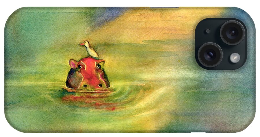 Hippo iPhone Case featuring the painting Her Bonny Feathered Bathing Cap by Amy Kirkpatrick