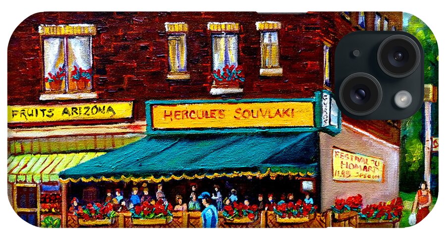 Hercules Souvlaki iPhone Case featuring the painting Hercules Souvlaki Montreal by Carole Spandau
