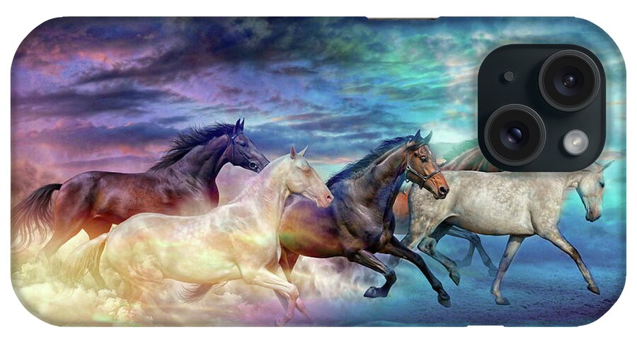 Horses iPhone Case featuring the digital art Herd of horses in pastel by Lilia S