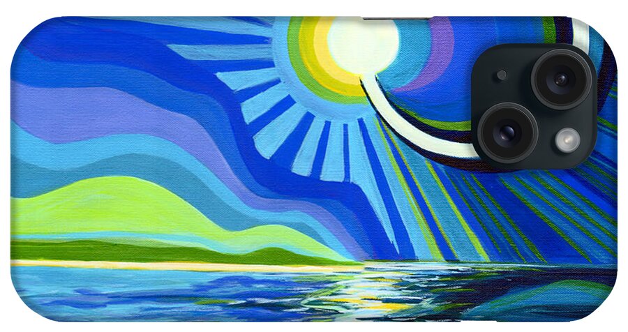 Total Solar Eclipse iPhone Case featuring the painting Here Come The Sun by Tanya Filichkin