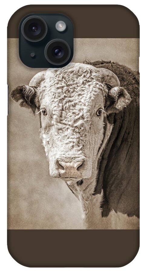 Hereford iPhone Case featuring the photograph Hereford Bull Sepia by Jennie Marie Schell
