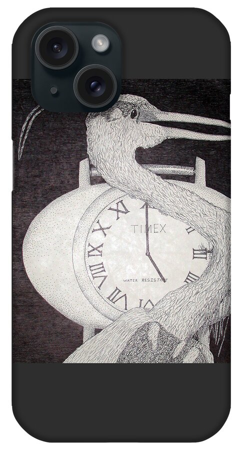 Pen iPhone Case featuring the drawing Heron Time by Shane Bechler