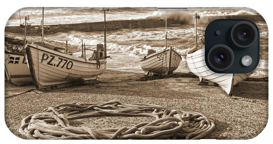 Harbor iPhone Case featuring the photograph High Tide In Sennen Cove Sepia by Terri Waters