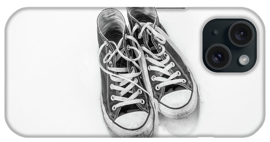 High Tops In Snow Black And White iPhone Case featuring the digital art High Tops in Snow Black and White by Randy Steele
