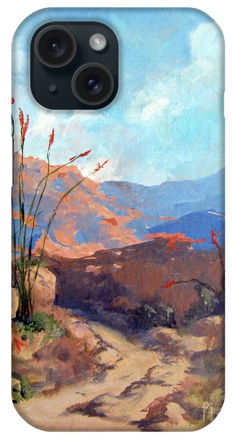 Framed Desert Scape iPhone Case featuring the painting Hiking the Santa Rosa Mountains by Maria Hunt