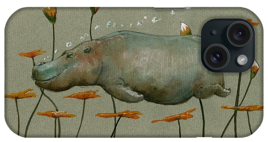 Hippopotamus Art iPhone Case featuring the painting Hippo underwater by Juan Bosco