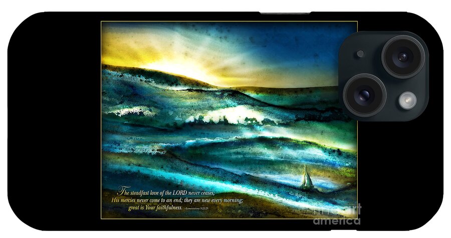 Sunset iPhone Case featuring the mixed media His Mercies Are New Every Morning -Verse by Shevon Johnson