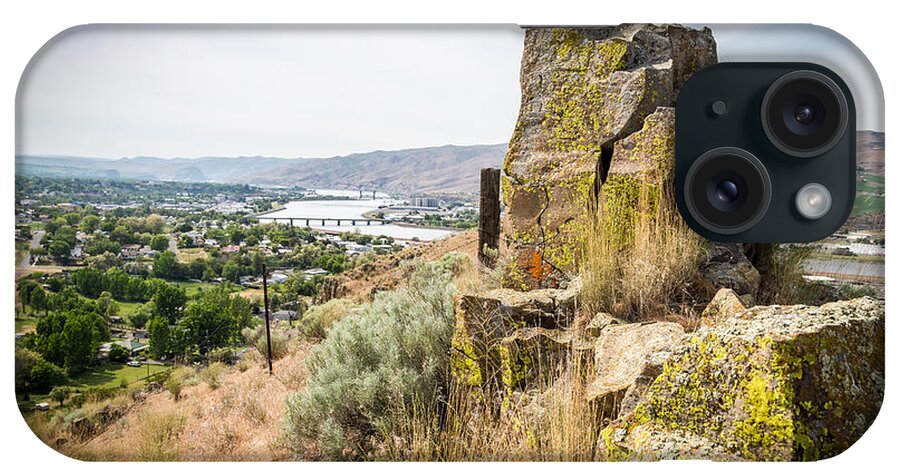 Lewiston Idaho Clarkston Washington Id Wa Lc-valley Valley Lewis Clark Fence Post Rock Rocks View Bridge Lookout Native American Indian Sage Brush Grass Rare Gone Clearwater River City Formation Ancient iPhone Case featuring the photograph Historic Indian Lookout by Brad Stinson