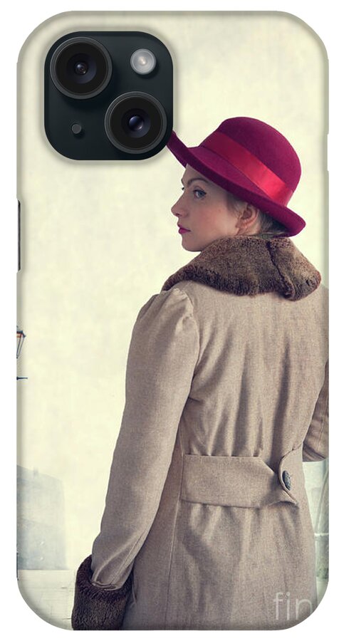 Historical iPhone Case featuring the photograph Historical Woman In An Overcoat And Red Hat by Lee Avison