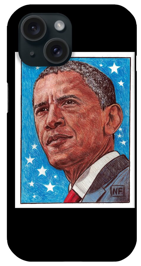 Portrait iPhone Case featuring the drawing History in our lifetime - The Presidency of Barack Hussein Obama by Neil Feigeles
