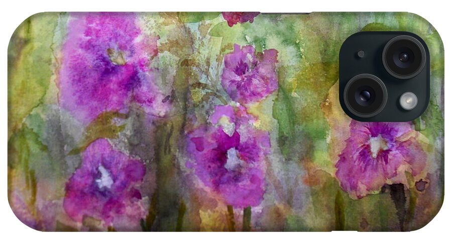 Flower iPhone Case featuring the painting Hollyhocks by Vicki Housel
