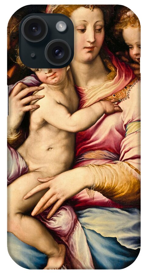 Francesco Salviati iPhone Case featuring the painting Holy Family with Saint John the Baptist by Francesco Salviati