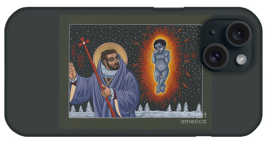 Holy Poet-martyr St Robert Southwell And The Burning Babe iPhone Case featuring the painting Holy Poet-Martyr St Robert Southwell and the Burning Babe 199 by William Hart McNichols
