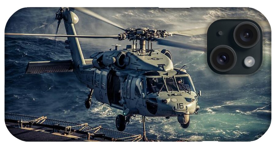 Navy iPhone Case featuring the photograph Hooking the Helicopter by Larkin's Balcony Photography
