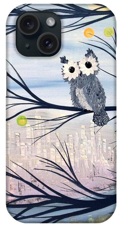 Owl iPhone Case featuring the painting Hoos City by MiMi Stirn