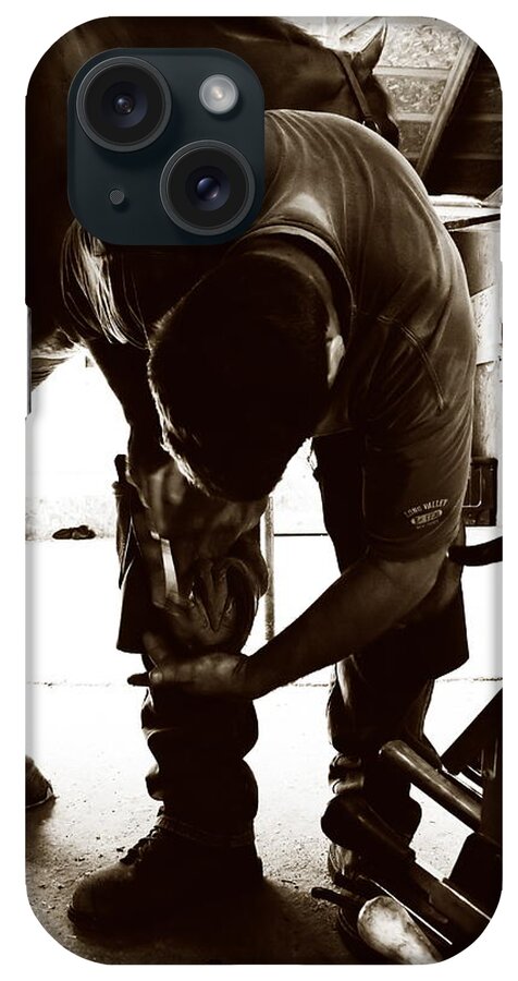 Farrier iPhone Case featuring the photograph Horse and Farrier by Angela Rath