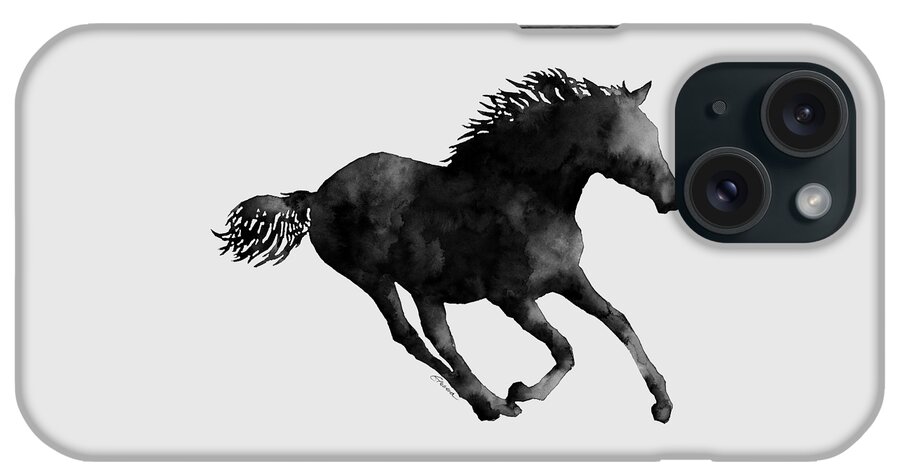 Horse iPhone Case featuring the painting Horse Running in Black and White by Hailey E Herrera