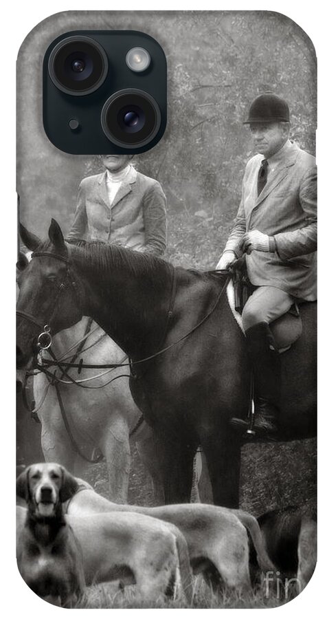  iPhone Case featuring the photograph Horses and Hounds 2 in Black and White by Angela Rath