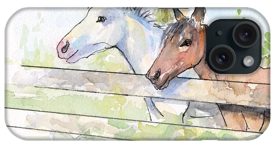 Watercolor iPhone Case featuring the painting Horses Watercolor Sketch by Olga Shvartsur