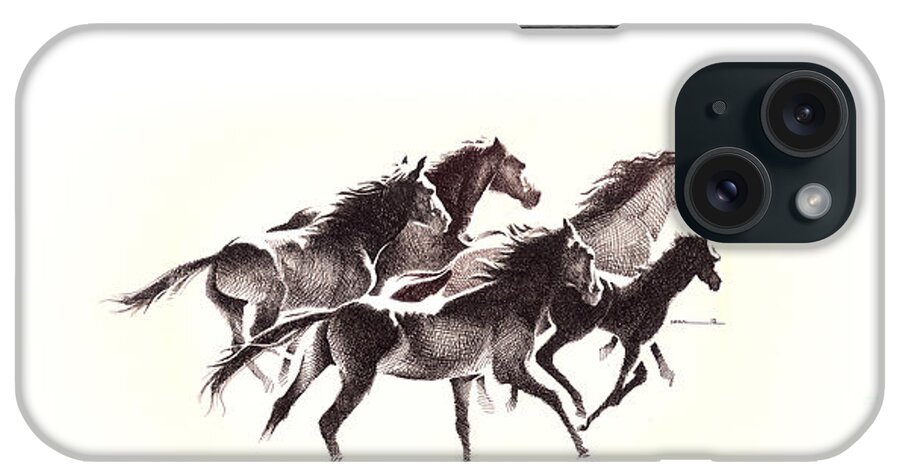 Wildlife iPhone Case featuring the digital art Horses4 mug by Mamoun Sakkal