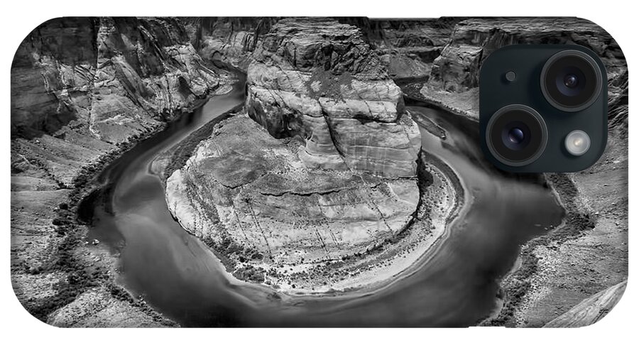 Horseshoe Bend iPhone Case featuring the photograph Horseshoe Bend Grand Canyon In Black And White by Garry Gay
