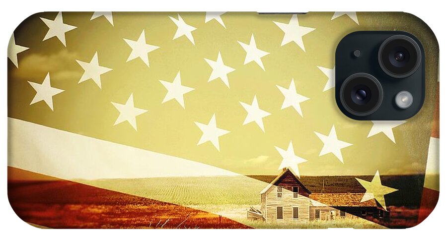 Farm iPhone Case featuring the photograph House and Flag Double Exposure by Iryna Liveoak