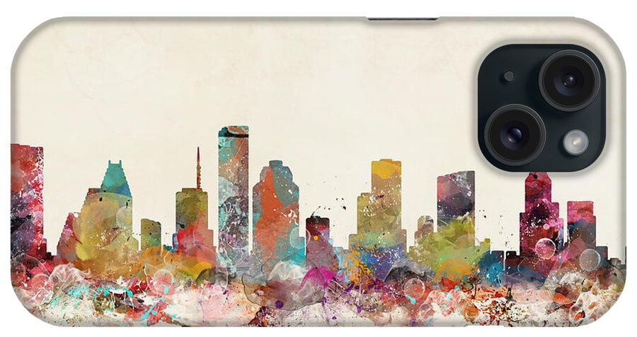 Houston Texas City Skyline iPhone Case featuring the painting Houston Texas Skyline by Bri Buckley