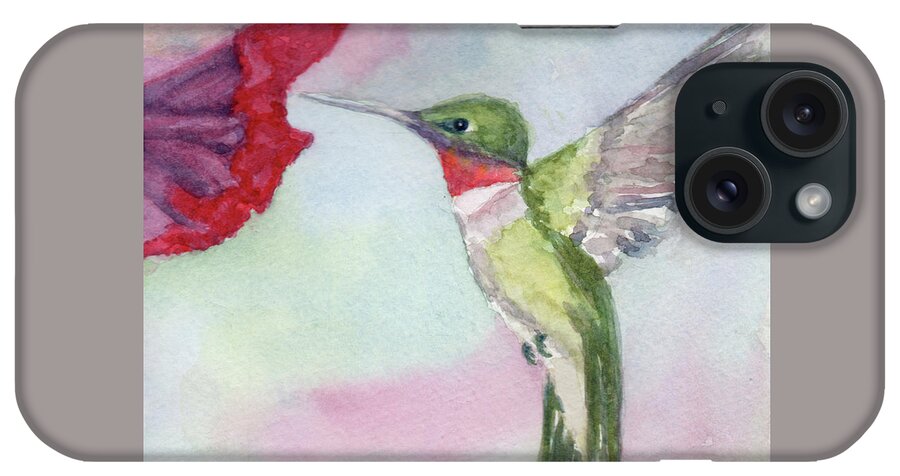 Bird iPhone Case featuring the painting Hovering Ruby by Mary Benke
