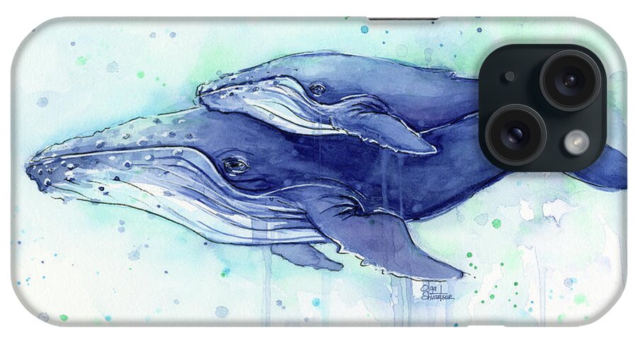 Whale iPhone Case featuring the painting Humpback Whale Mom and Baby Watercolor by Olga Shvartsur
