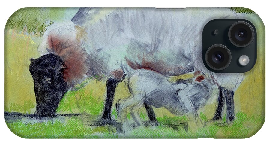  iPhone Case featuring the painting Hungry Lamb by Kathleen Barnes