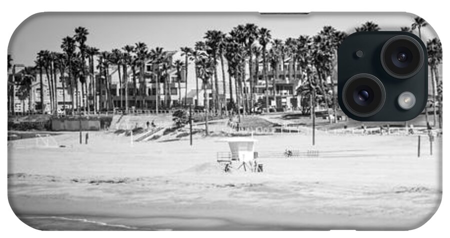 America iPhone Case featuring the photograph Huntington Beach Panorama Black and White Photo by Paul Velgos