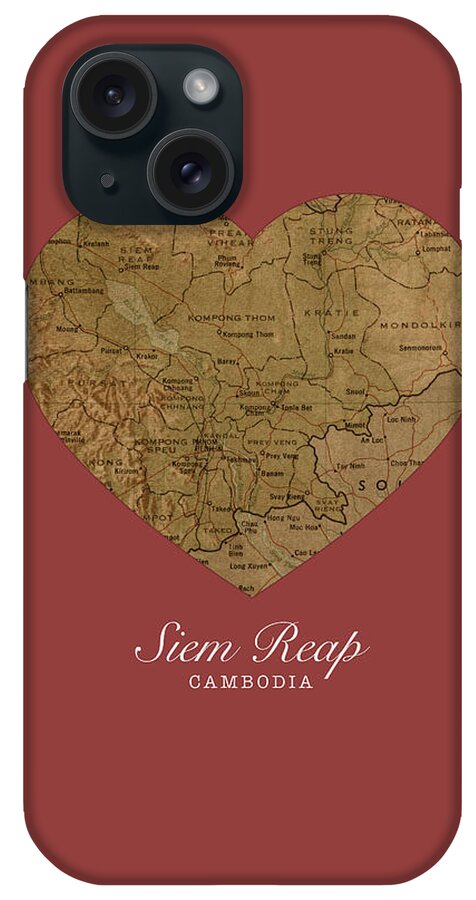 Heart iPhone Case featuring the mixed media I Heart Siem Reap Cambodia Street Map Love Series No 082 by Design Turnpike