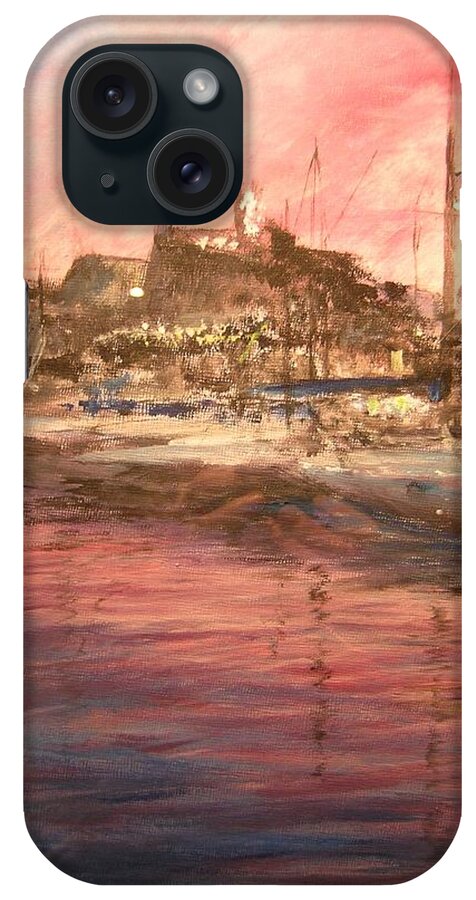 Yachts iPhone Case featuring the painting Ibiza Old Town At Sunset by Lizzy Forrester